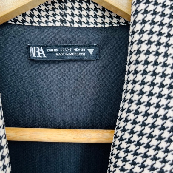 ZARA Houndstooth Faux Wrap Rhinestone Buckle Blazer Dress XS Academia Office - Picture 8 of 9